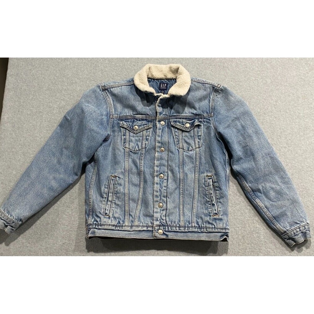 Gap Sherpa Fleece Lined Light Wash Denim Jacket Cowboy Coat Size M w/Pockets